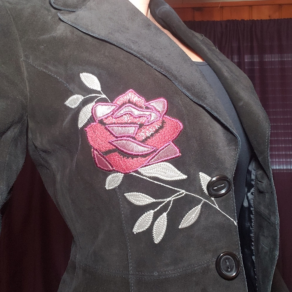 Genuine suede with embroidered flower detail